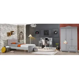 JV Möbel Kinderzimmer-Set in Weiß aus Holz mit Kinderbett, Schrank,