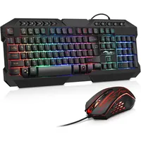Gaming Tastatur und Maus Set, LED Hintergrundbeleuchtung QWERTZ DE Layout, Regenbogen Farben Beleuchtete USB Wasserdicht Tastatur und Maus mit 3600 DP