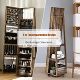 2 In 1 Schmuckschrank & Leiterregal Mit Ganzkoerperspiegel Und Kleinem Schminkspiegel, Schmuck Spiegelschrank Abschliessbar Und Drehbar, Schmuckregal Stehend Braun - Costway