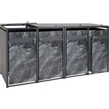 MCW 4er Mülltonnenverkleidung MCW-J82, Mülltonnenbox, erweiterbar, Metall 100kg, anthrazit ~ Marmor-Optik dunkel