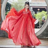 JIMINISO Große Übergröße Weibliche Hanfu Chinesische Prinzessin Kleid Frauen Fantasia Kimono Cardigan und Kleid Karneval Kostüm Outfit für Dame - XL