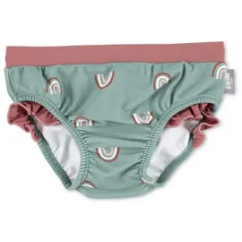 Sterntaler Badehose Regenbogen – UV-Schutz 50+ Schwimmhose Mädchen – Badehose mit Regenbogenmuster, Rüsche und Kordelzug – mit Windeleinsatz bis Größe 86/92 – steingrün, Größe 80 - 80