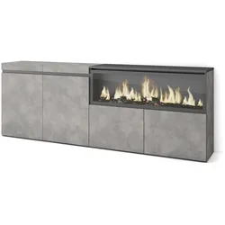 SKRAUT HOME Sideboard, Schrank, Küche, Schrank, Dielenschrank, 210, 4 Türen, XXL Elektrokamin, Modern, Zementgrau - 419_15