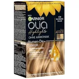 Garnier Haarfarbe Set für Strähnchen und Highlights in blondem Haar, Mit Blüten-Ölen und Tonerde, Ohne Ammoniak und Silikone, Bis zu 4 Stufen Aufhellung, Olia, Blond