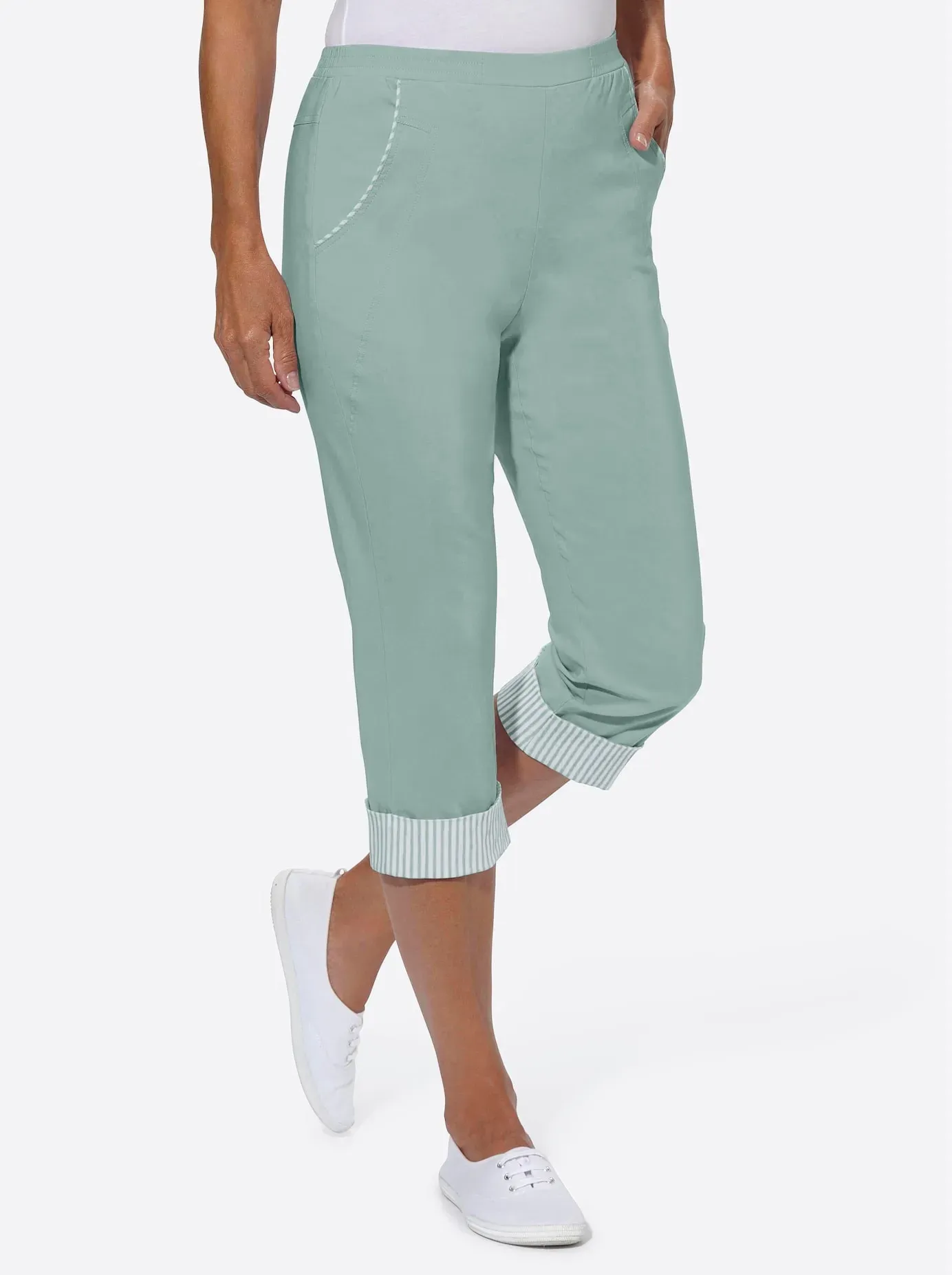 Caprihose CASUAL LOOKS, Damen, Gr. 54, Normalgrößen, grün (kalkmint), 72% Viskose, 25% Polyamid, 3% Elasthan, gemustert, mehrfarbig, knielang, Hosen Caprihose
