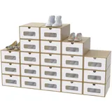 XMTECH 20 Stück Schuhaufbewahrung mit Sichtfenster Aufbewahrungsbox Schuhboxen Sneakerbox Storage Box Schuhkarton Schuhschachtel Schublade Pappe aus Kraftpapier, Braun-Weiß