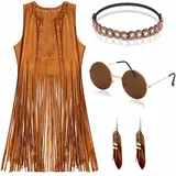 YADODO Hippie Kostüme Kleidung für Frauen Fransen Weste Set mit 60er 70er Jahre Verkleidung Frauen & 70er Jahre Accessoires für Frauen 70er Stil Verkleidung Damen Disco 70er Jahre Outfits Frauen (M)