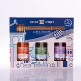 Helmos Griechisches Honig Geschenkset mit Holzlöffel – 3 Sorten Premium Honig aus Griechenland: Orangenblüten-, Thymian- & Waldhonig (je 120g), Naturbelassen und Aromatisch