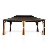 PURPLE LEAF Pavillon Außenbereich Alu Gartenpavillon mit Stahldach Hardtop und Seitenteile, Metall Pavillon mit Netzen und Vorhängen Permanenter braun 365 cm x 600 cm