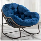 LuxusKollektion Schaukelsessel Schaukelstuhl Papasan Ei Kissen Samtstoff Outdoor Marineblau 1 Stück