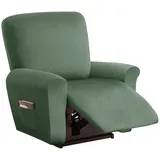 LIFEDX Sesselbezug Relaxsessel Stretchhusse für Relaxsessel 4-Teilig,Stretch Sesselschoner für Relaxsessel mit Taschen,Elastisch Sesselbezug Waschbar für Fernsehsessel Liege Sessel - Green||1 Seater