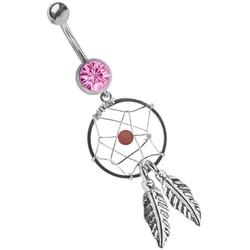 Bauchnabelpiercing ADELIA ́S "Piercing  Piercing Bauchnabelpiercing", Damen, pink, Chirurgiestahl, modisch, Piercings, 316l Stahl Banane - pink Traumfänger mit Steinkugel