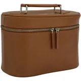 GERMANUS Handgemachte Kosmetiktasche Leonie, Kosmetikkoffer und Kulturtasche aus dickem Leder (Braun)