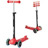 Vevor Scooter (3 Räder) ab 3 Jahren, Cityroller Kinderroller mit leuchtenden Rädern & höhenverstellbarem Lenker & rutschfestem Deck & leichtem Aluminiumrahmen, Tretroller bis zu 75 kg, Rot