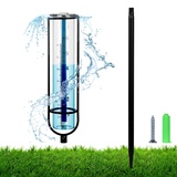 TOYMIS Regenmesser Outdoor mit Pflock, 14cm Skala Abnehmbar Glas-Regenmesser Pfahl mit Metallrohrhalter und Schraube Blau Rain Gauge Regenmesser für Hof Rasen Garten Zaun Briefkasten