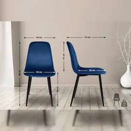 CLP 4er Set Esszimmerstühle Napier blau Samt
