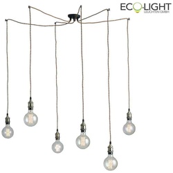 ECO-Light Pendelleuchte GROOVE, 6-flammig, 6xE27, max. 60W, mit brauner Stoffzuleitung, Aluminium, bronze, IP20 ECO-I-GROOVE-S6