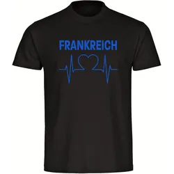 multifanshop Herren T-Shirt - Frankreich - Herzschlag - Druck blau - Männer