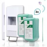 Blanc HYGIENIC Softflaschenspender 2.000 ml + 2x 2L-Vakuumflaschen Handreinigungspaste viskose, Titan Basis pH-neutral