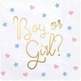 PartyDeco 20 Papierservietten mit Aufschrift "Boy or Girl" für Gender Reveal Party, Mittel