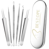 BESTOPE Mitesserentferner Komedonenquetscher Set Pinzetten Set mit Metall-Box Blackhead Remover aus Hochwertiger Edelstahl Akne Mitesser Entferner Extraktor Tools 6 Stücke