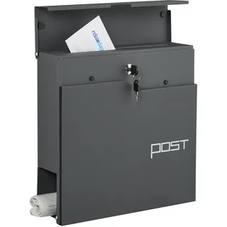 Relaxdays Briefkasten Anthrazit inkl. Zeitungsfach