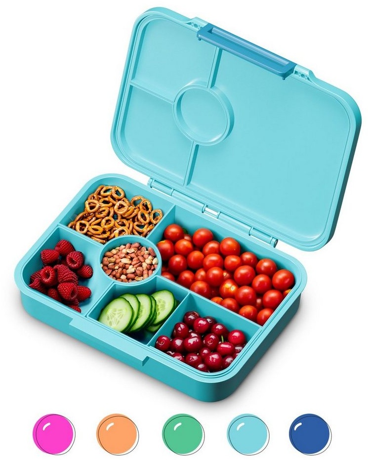 Klarstein Frischhaltedose Lite Lunchbox 6 Fächer 20,8 x 4,5 x 15 cm, Tritan, Silikon, (Packung, 1-tlg) blau