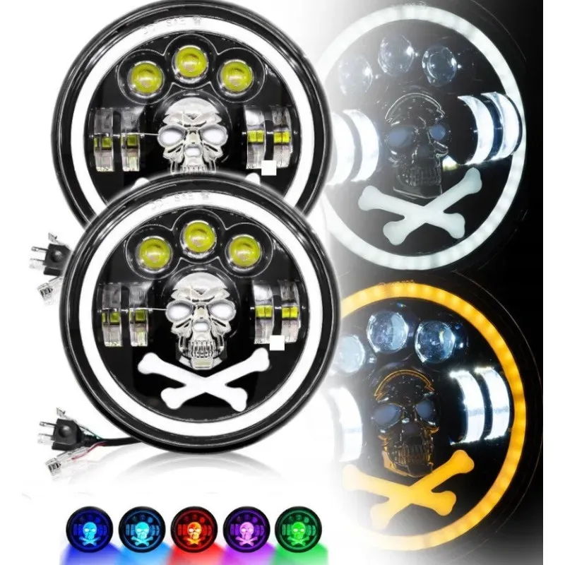 2er-Set universelle 7-Zoll (18 cm) LED-/Halogenscheinwerfer, 12V–24V, Abblend-/Fernlicht, mit DRL-Tagfahrlicht, weiß-gelbem Blin