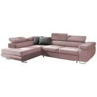 AN-MOEBEL4U Ecksofa VITO L Schlafsofa, Bettsofa, Bettkasten, mit Relaxfunktion rosa