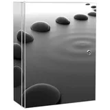 banjado XXL Medizinschrank Abschliessbar 35x46x15cm Arzneischrank Weiß Aus Metall Mit Motiv Schwarze Steine