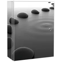banjado XXL Medizinschrank Abschliessbar 35x46x15cm Arzneischrank Weiß Aus Metall Mit Motiv Schwarze Steine