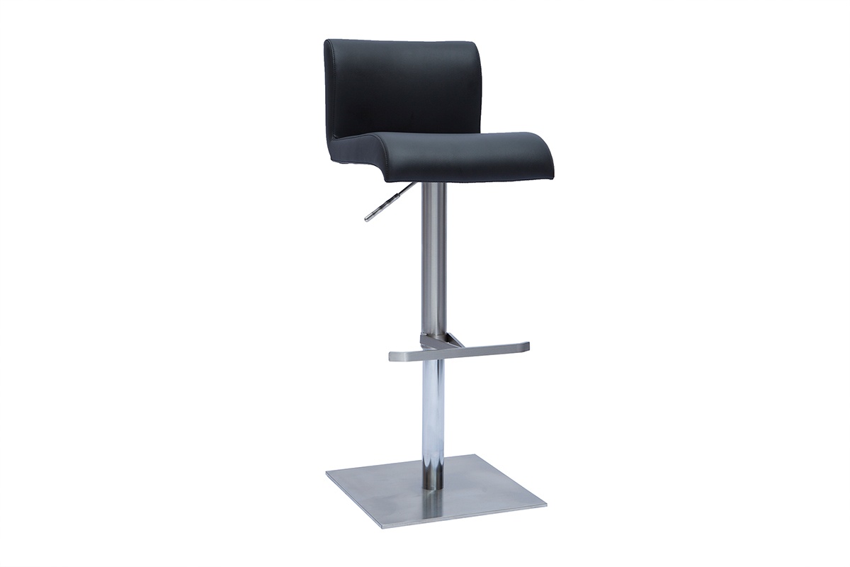 Tabouret de bar design réglable noir et inox brossé SHEINA