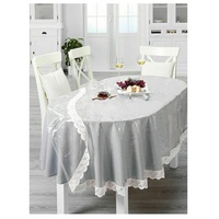 Peyer Syntex Tischdecke Transparente Tischdecke Schutzdecke Tischschutz mit weißer Spitze Oval - 140 cm x 190 cm
