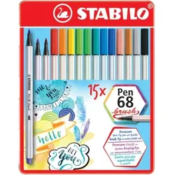 Faserschreiber mit Pinselspitze Pen 68 brush, Etui mit 15 Stiften