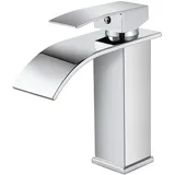 SGUVK Wasserhahn Bad Wasserfall Waschtischarmatur Chrom, Edelstahl Einhebelmischer, Heiß und Kalt einstellbar Waschbecken Armaturen, Modern Armatur Badezimmer mit Auslauf Höhe 107MM