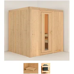 Sauna KARIBU "Dima", beige (naturbelassen), ohne Ofen, (ohne Ofen), Saunen, ohne Ofen