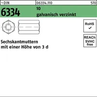 F. REYHER Nchfg. GmbH & Co. KG Sechskantmutter DIN 6334 M10 SW 17 10 galvanisch verzinkt 50 Stück