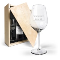 Geschenkset Wein Maison de la Surprise Merlot mit 2 Gläsern mit Gravur
