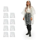 Relaxdays unisex Einweg-Regenponcho transparent Einheitsgröße 10 St.