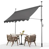 Klemmmarkise mit Handkurbel Balkon 250x120cm, Balkonmarkise Höhenverstellbar UV-beständig, Sonnenschutz Wasserdicht Ohne Bohren, Markise Handkurbel, Faltmarkise Außen, Gartenmarkise, Dunkelgrau