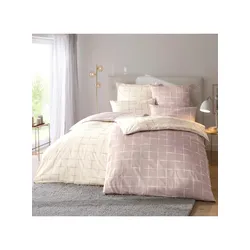 Bettwäsche DORMISETTE Gr. 5, rosa (rosé, ecru, bedruckt), B/L: 135cm x 200cm, , Mako-Satin, B/L: 40cm x 80cm, Mako-Satin, 100% Baumwolle, Bettwäsche