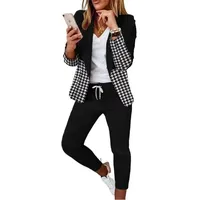 Godoboo Damen Business Anzug Set 2 Stück Revers Büro Business Formal Blazer Langarm Hosenanzug Slim Fit - S