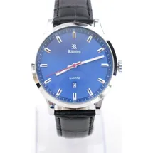 Rötting Design Herrenuhr Quarz Collection "Rötting" blaues Ziffernblatt DATUM schwarzes Lederarmband - Schwarz/Blau