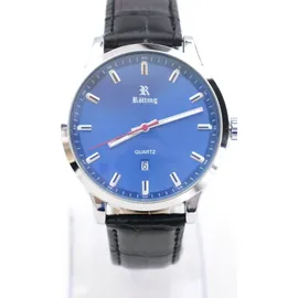 Rötting Design Herrenuhr Quarz Collection "Rötting" blaues Ziffernblatt DATUM schwarzes Lederarmband - Schwarz/Blau