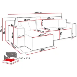 Mirjan24 Ecksofa Karl, Eckcouch, Couch mit Bettkasten und Schlaffunktion, L-Form, Ottomane universal, Dekorative Kissen-Set (Farbe: Lima 80) - Beige