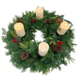 Gartenpirat Künstlicher Adventskranz Ø 60 cm mit 4 LED-Kerzen Flacker-Effekt