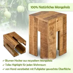 Amagohome Blumensäule Blumen Hocker Beistelltisch quadratisch 28x45x28cm Sitzhocker Mangoholz