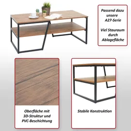 MCW Couchtisch MCW-A27, Wohnzimmertisch Beistelltisch Sofatisch, Ablage Metall 3D-Struktur 46x110x60cm, Wildeiche-Optik