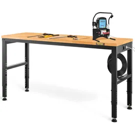 Vevor Höhenverstellbare Werkbank 122 x 61 x 72 - 97 cm Spanntisch, 900 kg Gewichtskapazität Arbeitstisch, Braun Klappbare Werkzeugbank aus Kaltgewalzter Stahl, Multifunktionswerktisch für Werkstatt