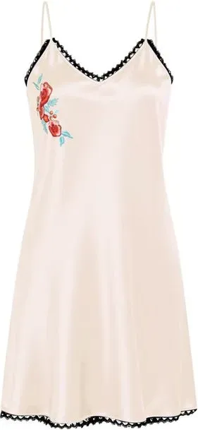 IZURIA Trägerkleid mit V-Ausschnitt aus Spitze, seidengleich, champagnerfarben, Größe S